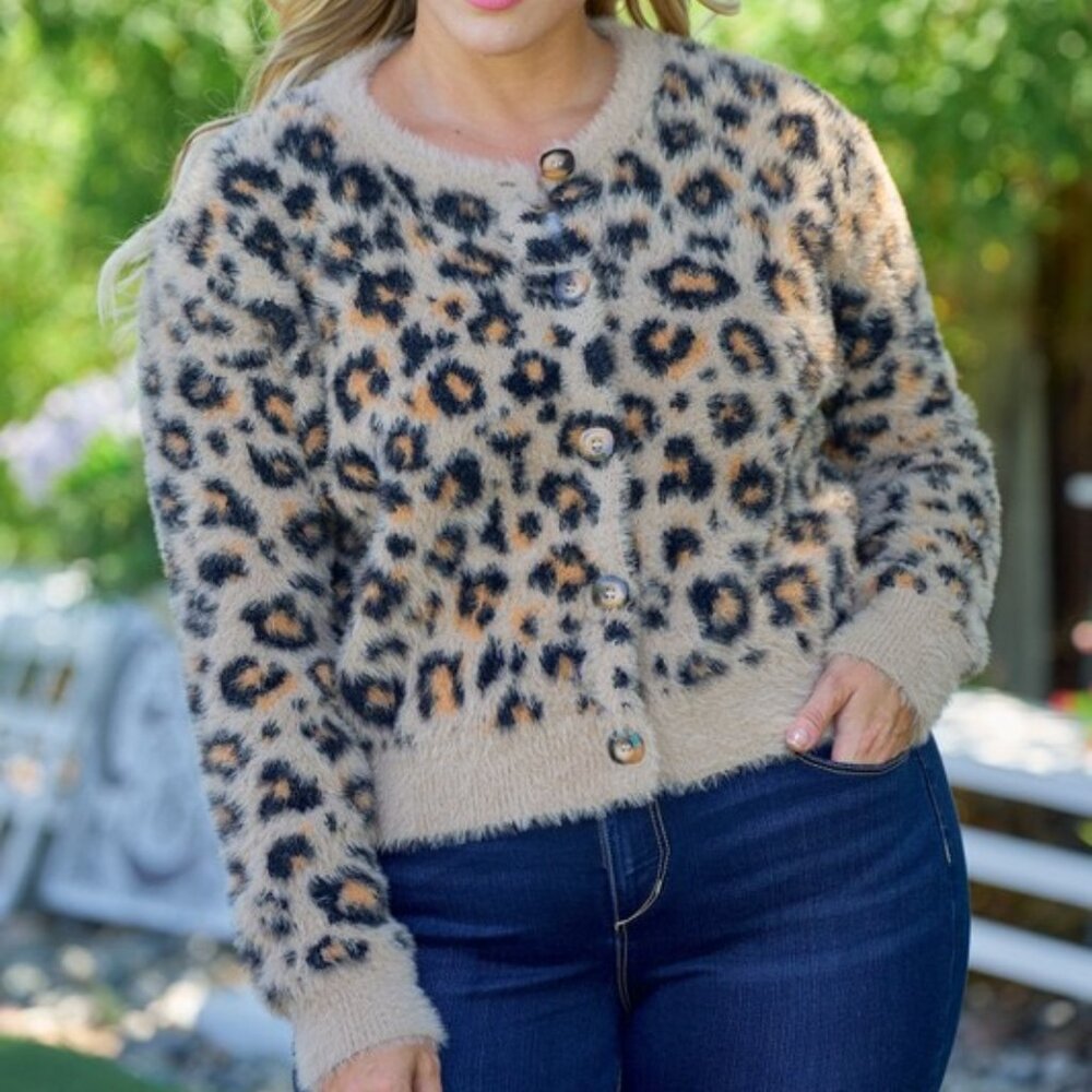 Hailey & Co. Fuzzy Leopard Print Cardigan | Brand New